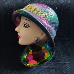 Vintage Hand-painted Roaring 20s Flapper Brooch